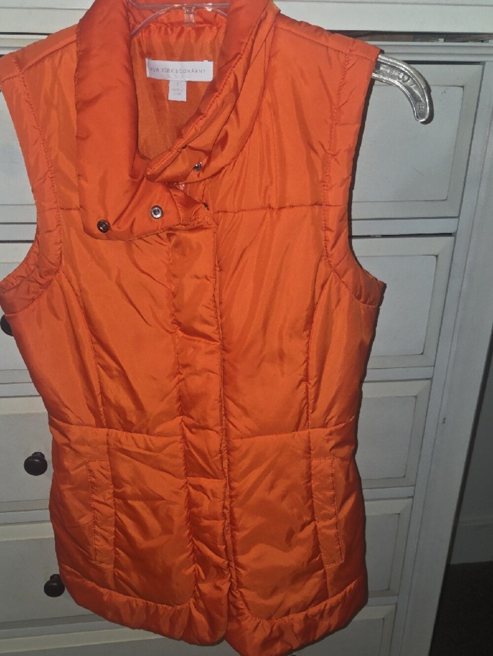 New York & Company Bright Orange Quilted Puffer Vest